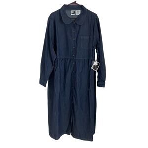Vtg 90s Denim Maxi Dress XL Prairie Button Down Cowgirl Modest Cottagecore